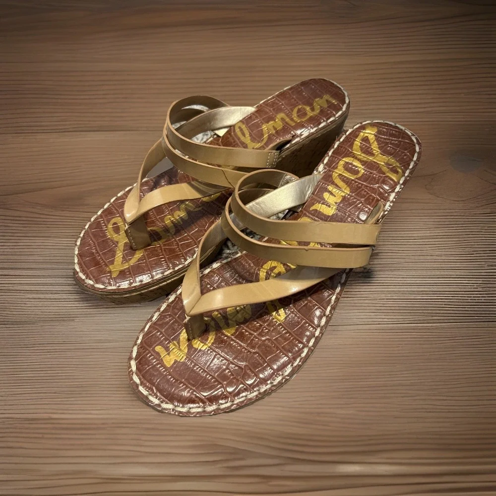 Sam Edelman Reana Wedge Sandals Size 8.5 Cork Strappy Thong Platform Heel 90 Y2K